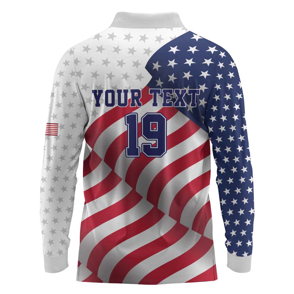 Custom USA Ice Hockey Long Sleeve Polo Shirt Eagle Mascot Stars and Stripes Design
