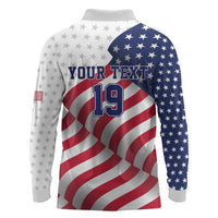 Custom USA Ice Hockey Long Sleeve Polo Shirt Eagle Mascot Stars and Stripes Design