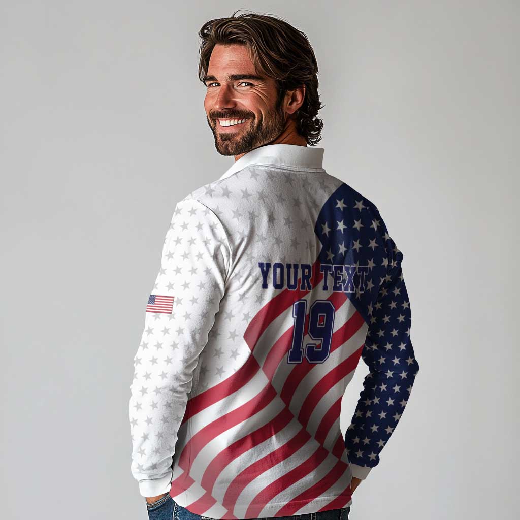 Custom USA Ice Hockey Long Sleeve Polo Shirt Eagle Mascot Stars and Stripes Design