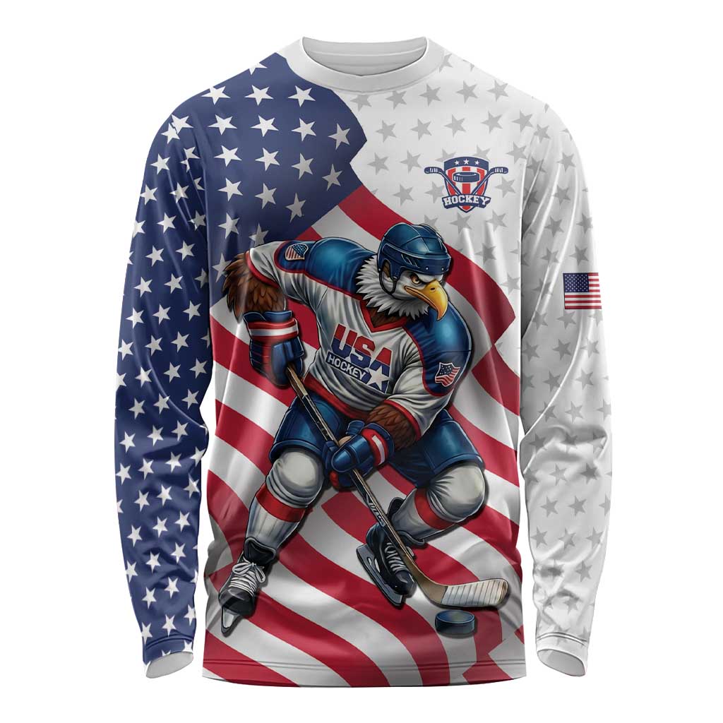 Custom USA Ice Hockey Long Sleeve Shirt Eagle Mascot Stars and Stripes Design