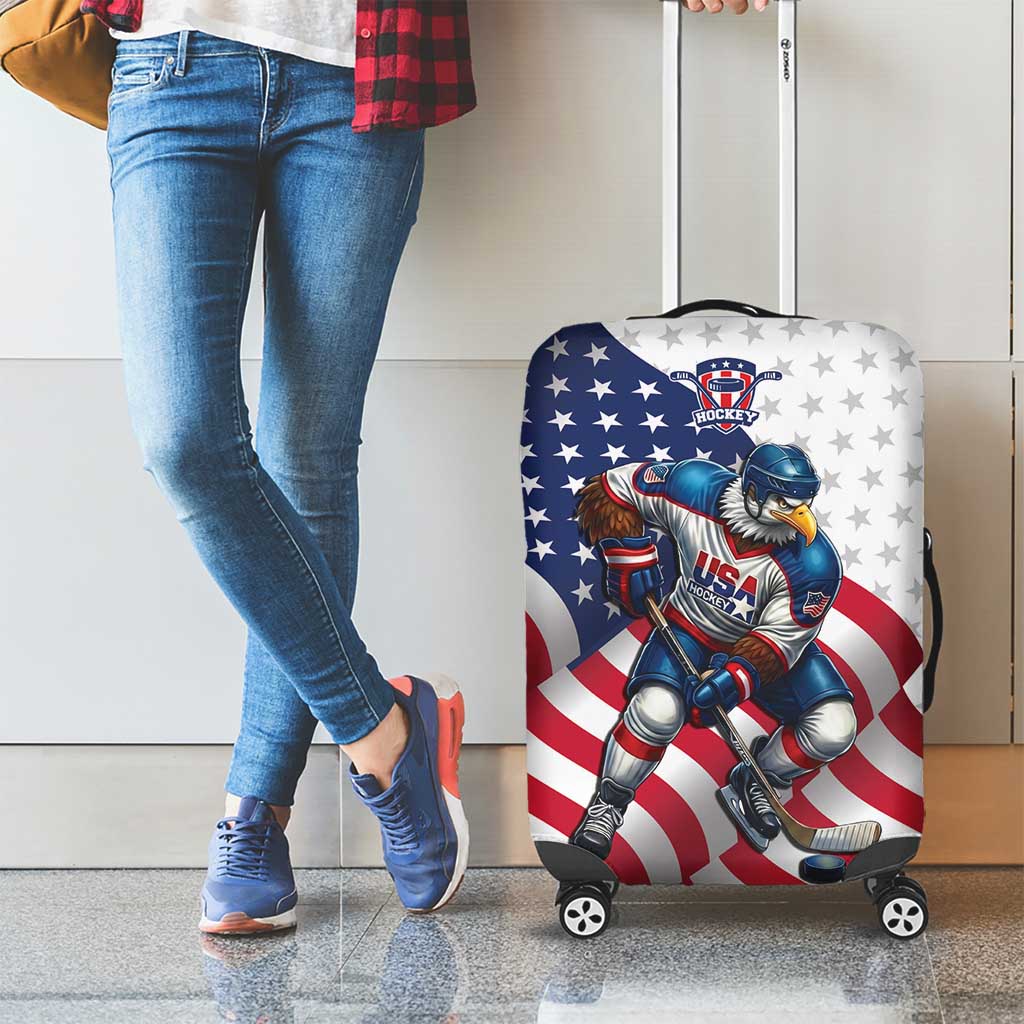 USA Ice Hockey Luggage Cover Eagle Mascot Stars and Stripes Design