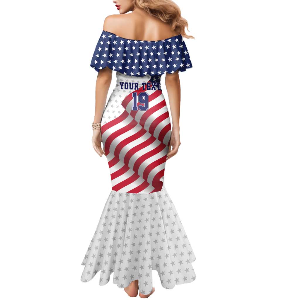 Custom USA Ice Hockey Mermaid Dress Eagle Mascot Stars and Stripes Design