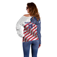 Custom USA Ice Hockey Off Shoulder Sweater Eagle Mascot Stars and Stripes Design