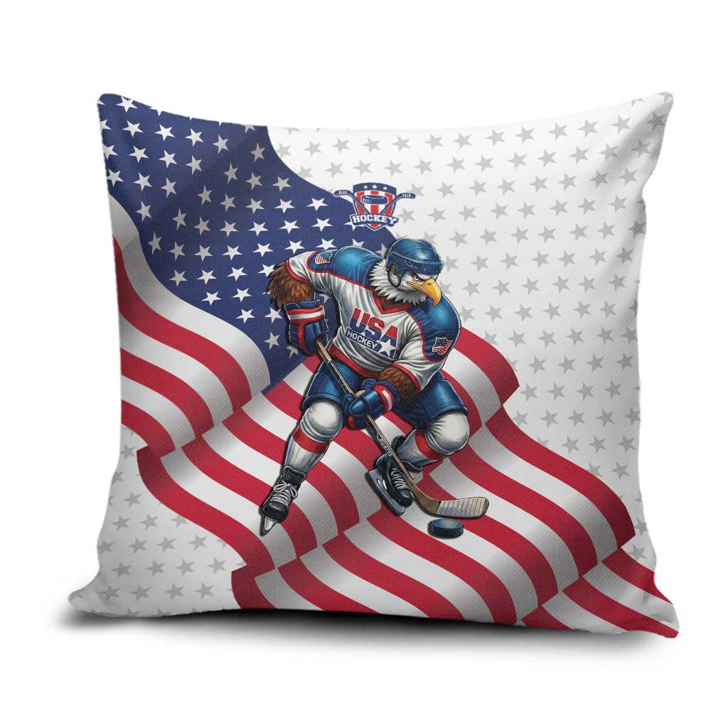 USA Ice Hockey Pillow Cover Eagle Mascot Stars and Stripes Design
