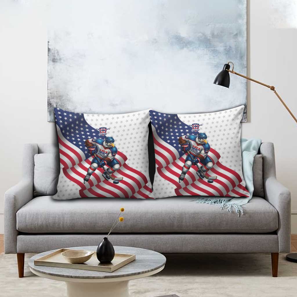 USA Ice Hockey Pillow Cover Eagle Mascot Stars and Stripes Design