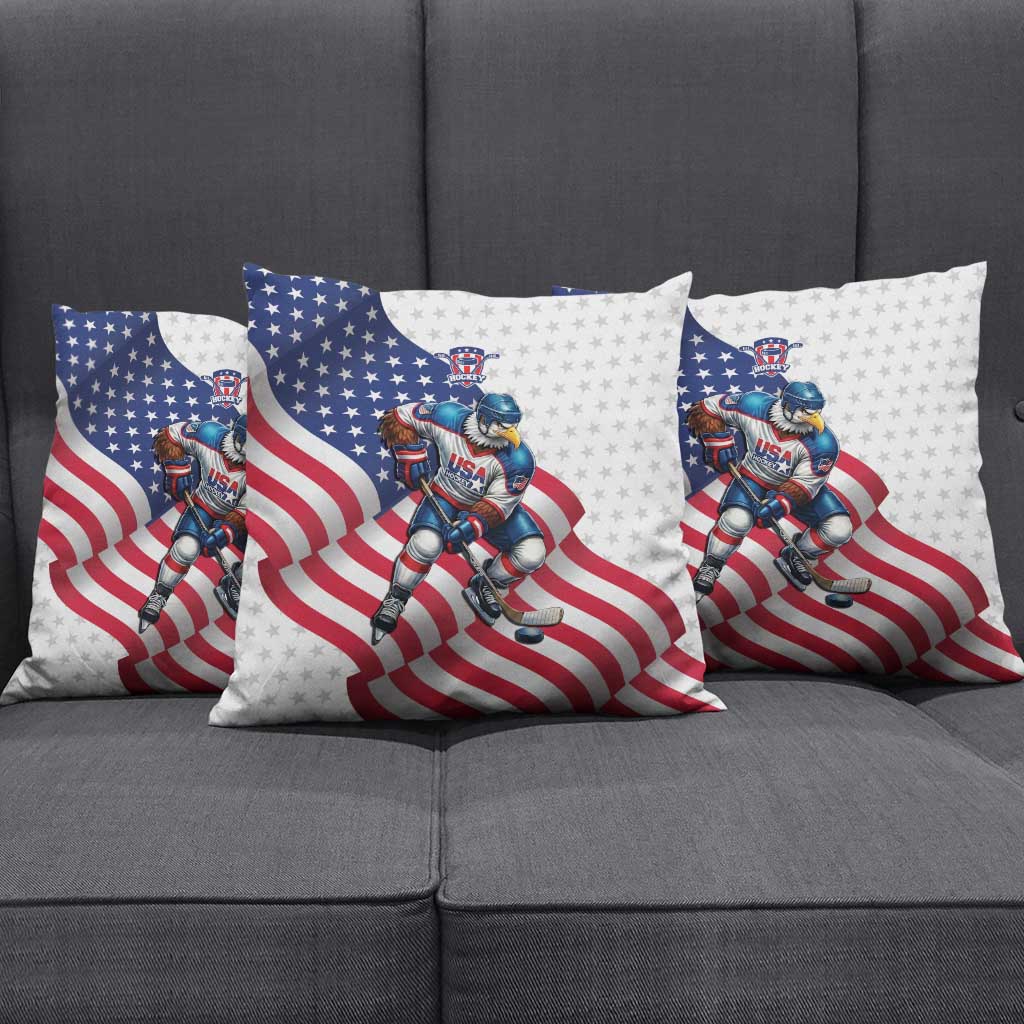 USA Ice Hockey Pillow Cover Eagle Mascot Stars and Stripes Design