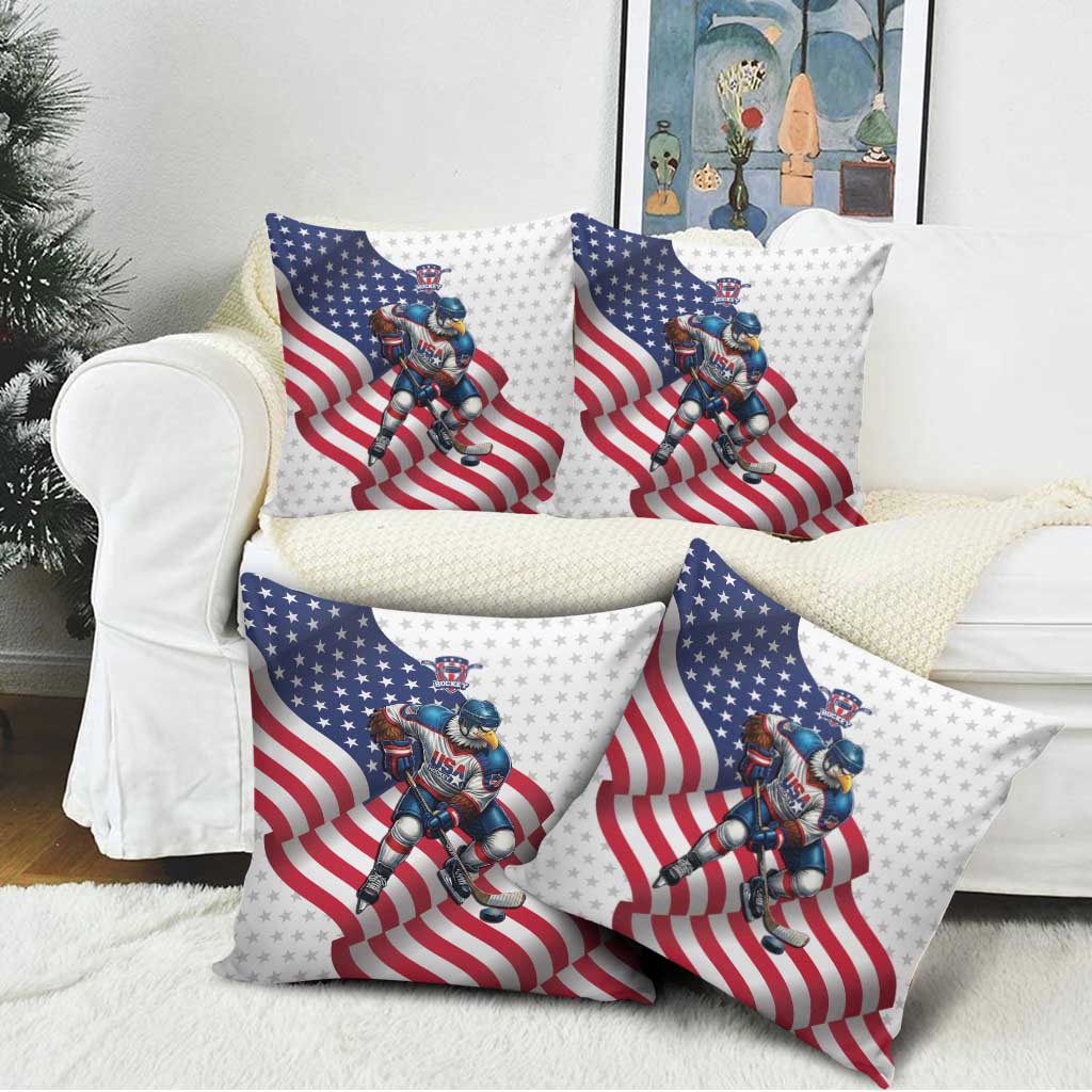 USA Ice Hockey Pillow Cover Eagle Mascot Stars and Stripes Design