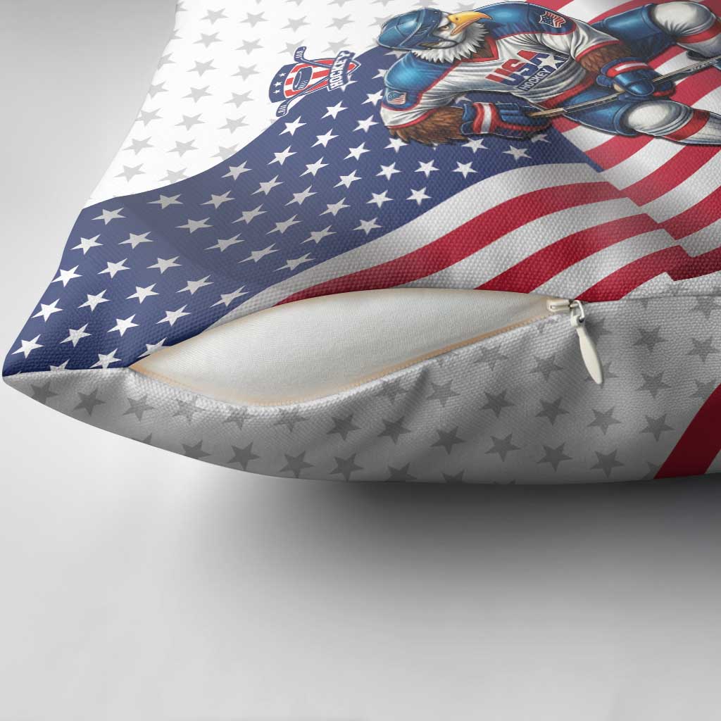 USA Ice Hockey Pillow Cover Eagle Mascot Stars and Stripes Design