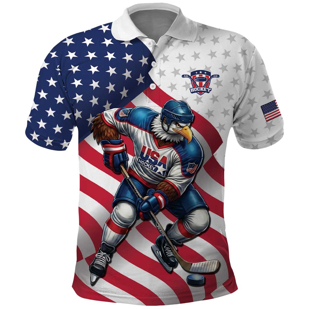 Custom USA Ice Hockey Polo Shirt Eagle Mascot Stars and Stripes Design