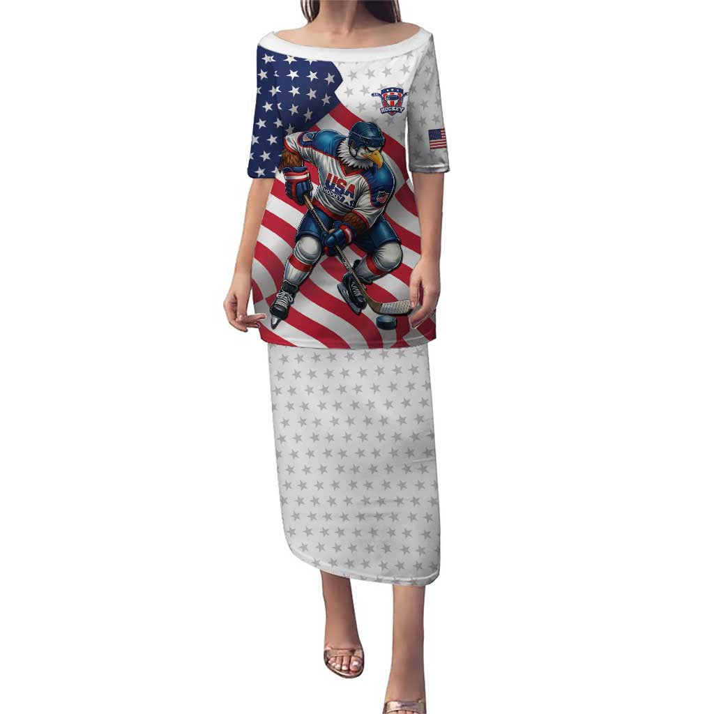 Custom USA Ice Hockey Puletasi Eagle Mascot Stars and Stripes Design