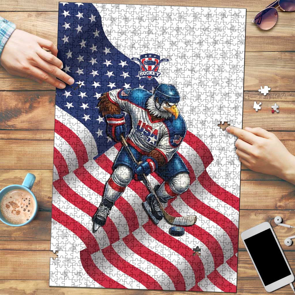 USA Ice Hockey Puzzle Eagle Mascot Stars and Stripes Design