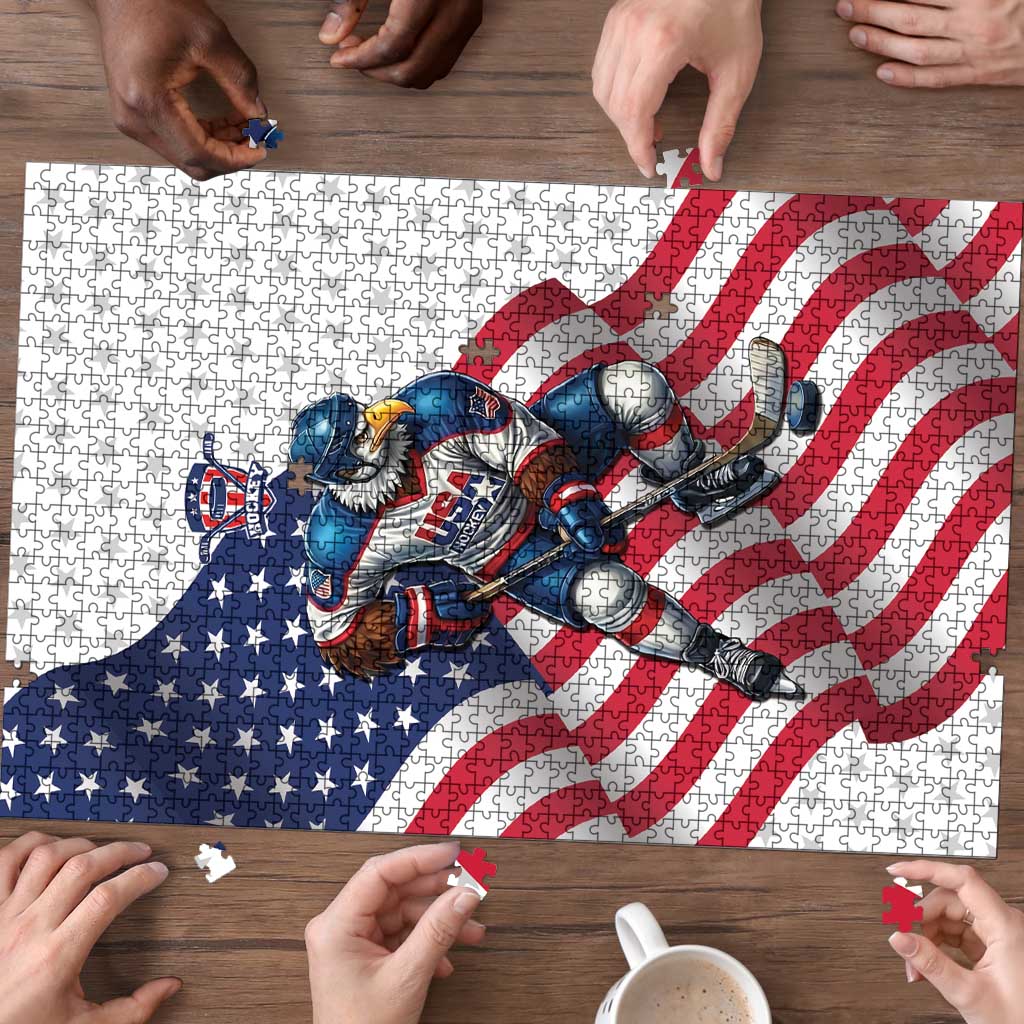 USA Ice Hockey Puzzle Eagle Mascot Stars and Stripes Design