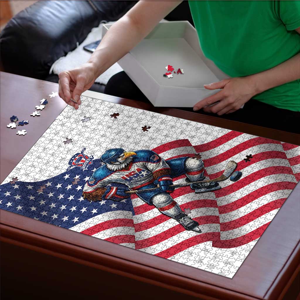USA Ice Hockey Puzzle Eagle Mascot Stars and Stripes Design