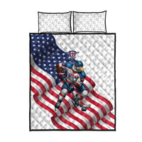USA Ice Hockey Quilt Bed Set Eagle Mascot Stars and Stripes Design
