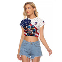Custom USA Ice Hockey Raglan Cropped T Shirt Eagle Mascot Stars and Stripes Design