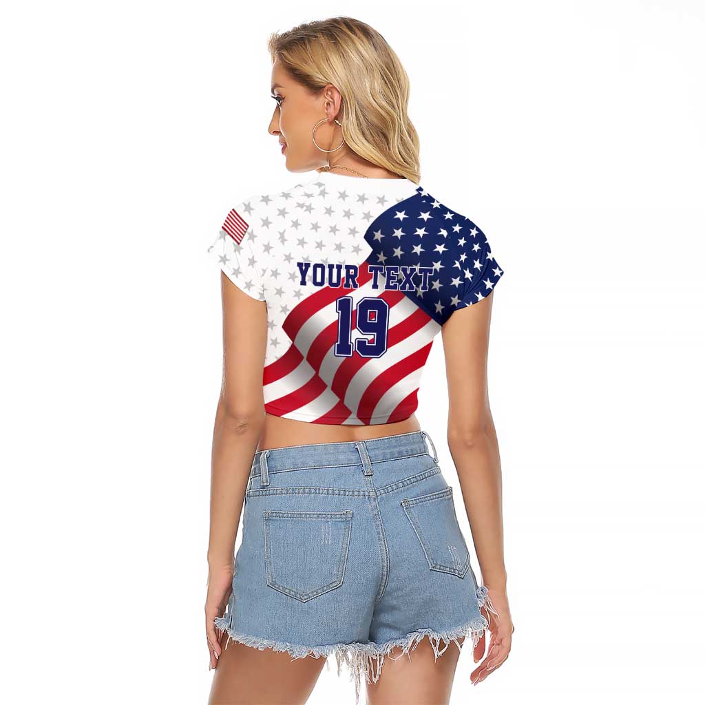 Custom USA Ice Hockey Raglan Cropped T Shirt Eagle Mascot Stars and Stripes Design