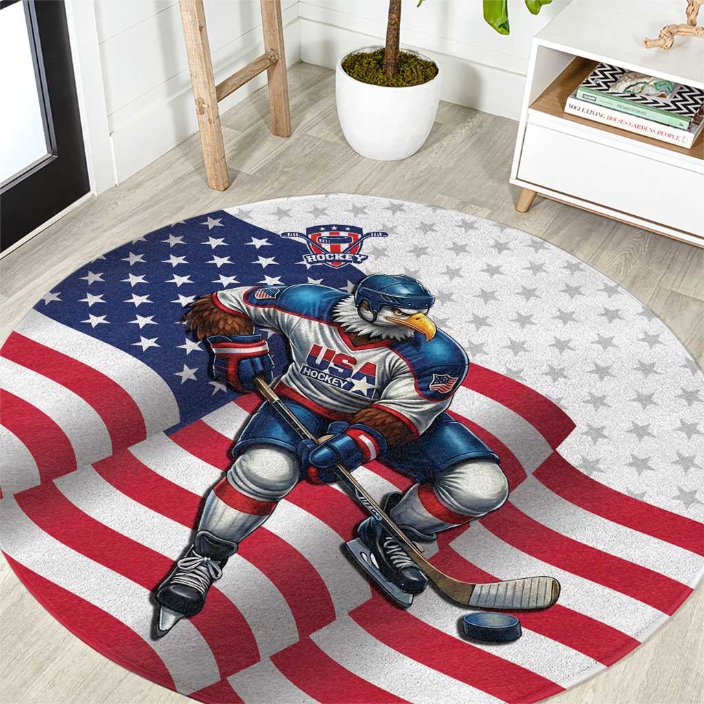 USA Ice Hockey Round Carpet Eagle Mascot Stars and Stripes Design
