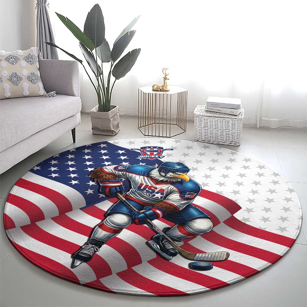 USA Ice Hockey Round Carpet Eagle Mascot Stars and Stripes Design