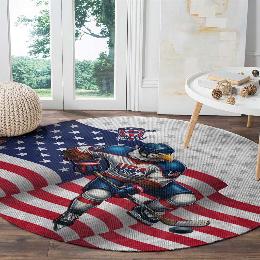 USA Ice Hockey Round Carpet Eagle Mascot Stars and Stripes Design
