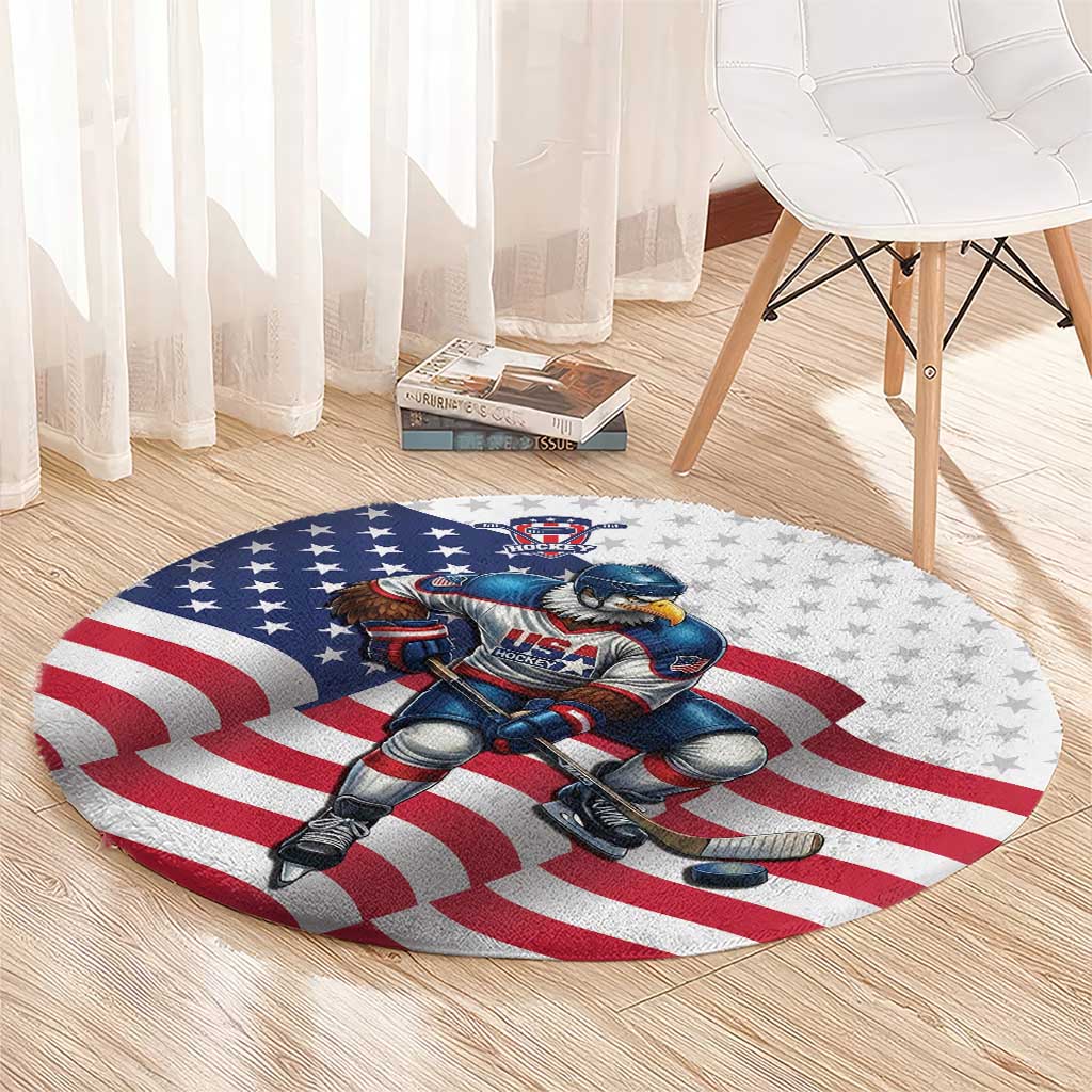 USA Ice Hockey Round Carpet Eagle Mascot Stars and Stripes Design