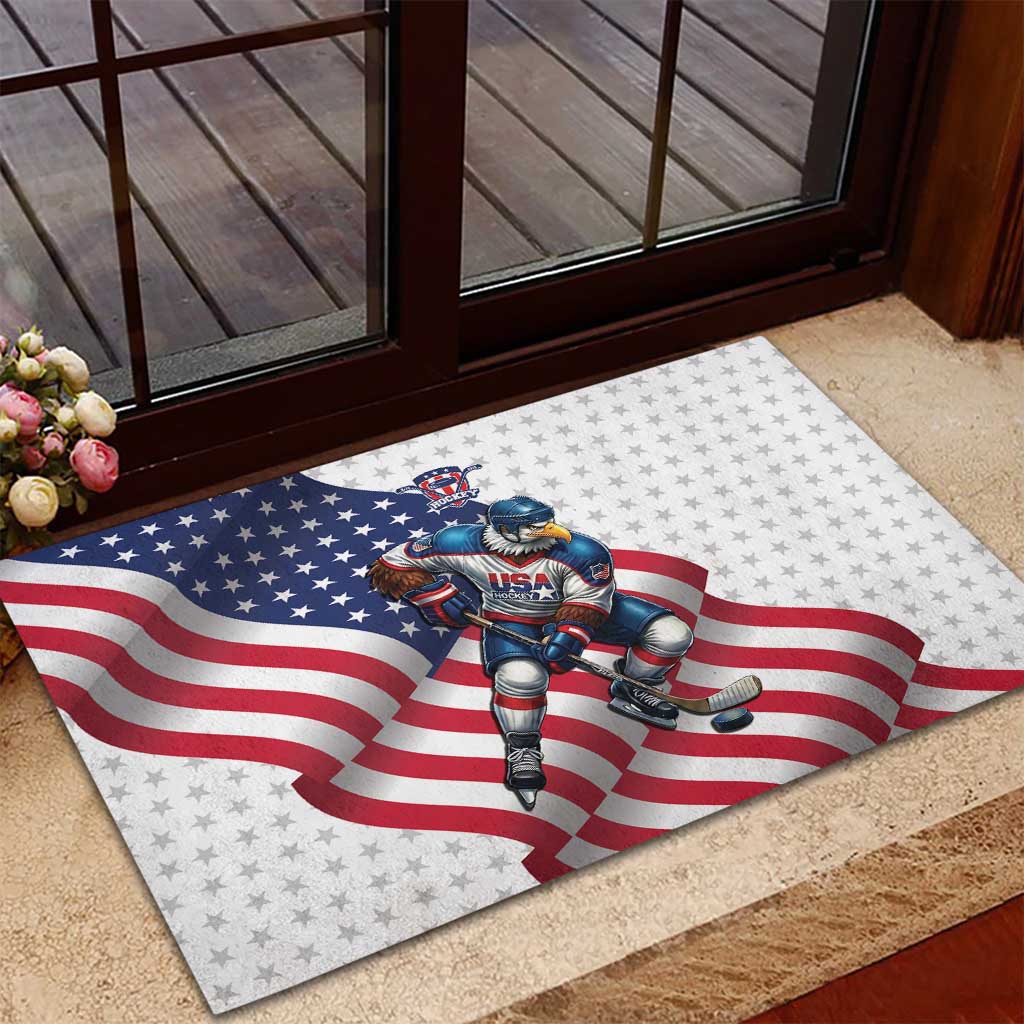 USA Ice Hockey Rubber Doormat Eagle Mascot Stars and Stripes Design