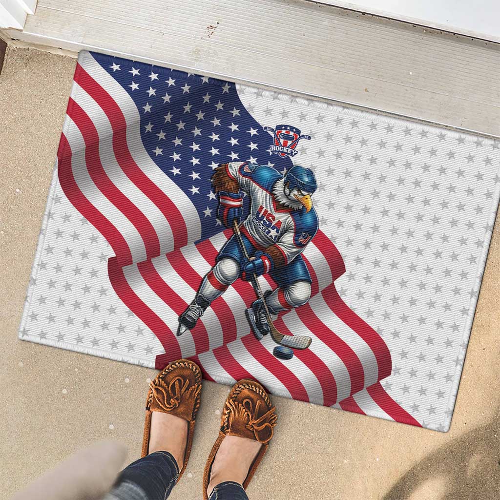 USA Ice Hockey Rubber Doormat Eagle Mascot Stars and Stripes Design