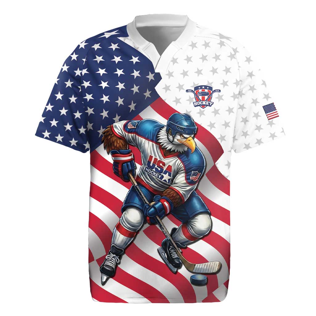Custom USA Ice Hockey Rugby Jersey Eagle Mascot Stars and Stripes Design