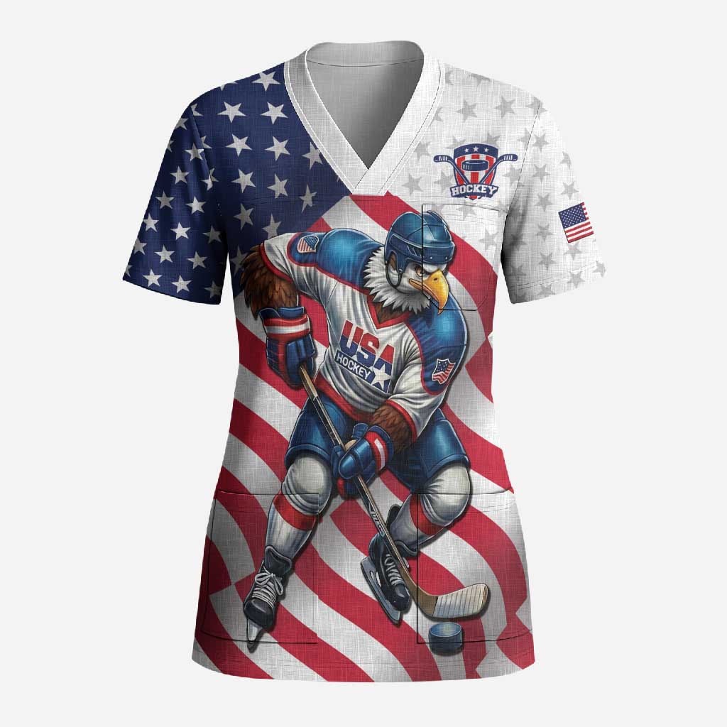 Custom USA Ice Hockey Scrub Top Eagle Mascot Stars and Stripes Design