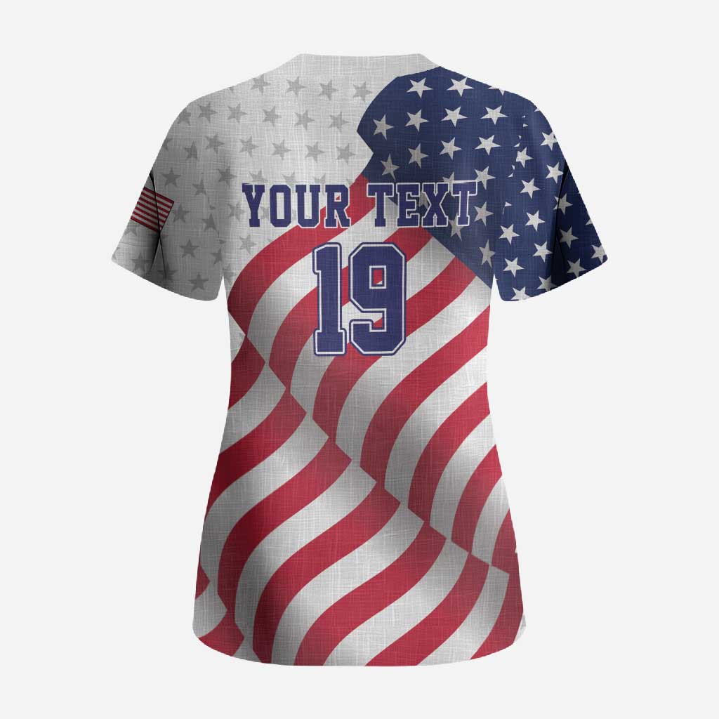 Custom USA Ice Hockey Scrub Top Eagle Mascot Stars and Stripes Design