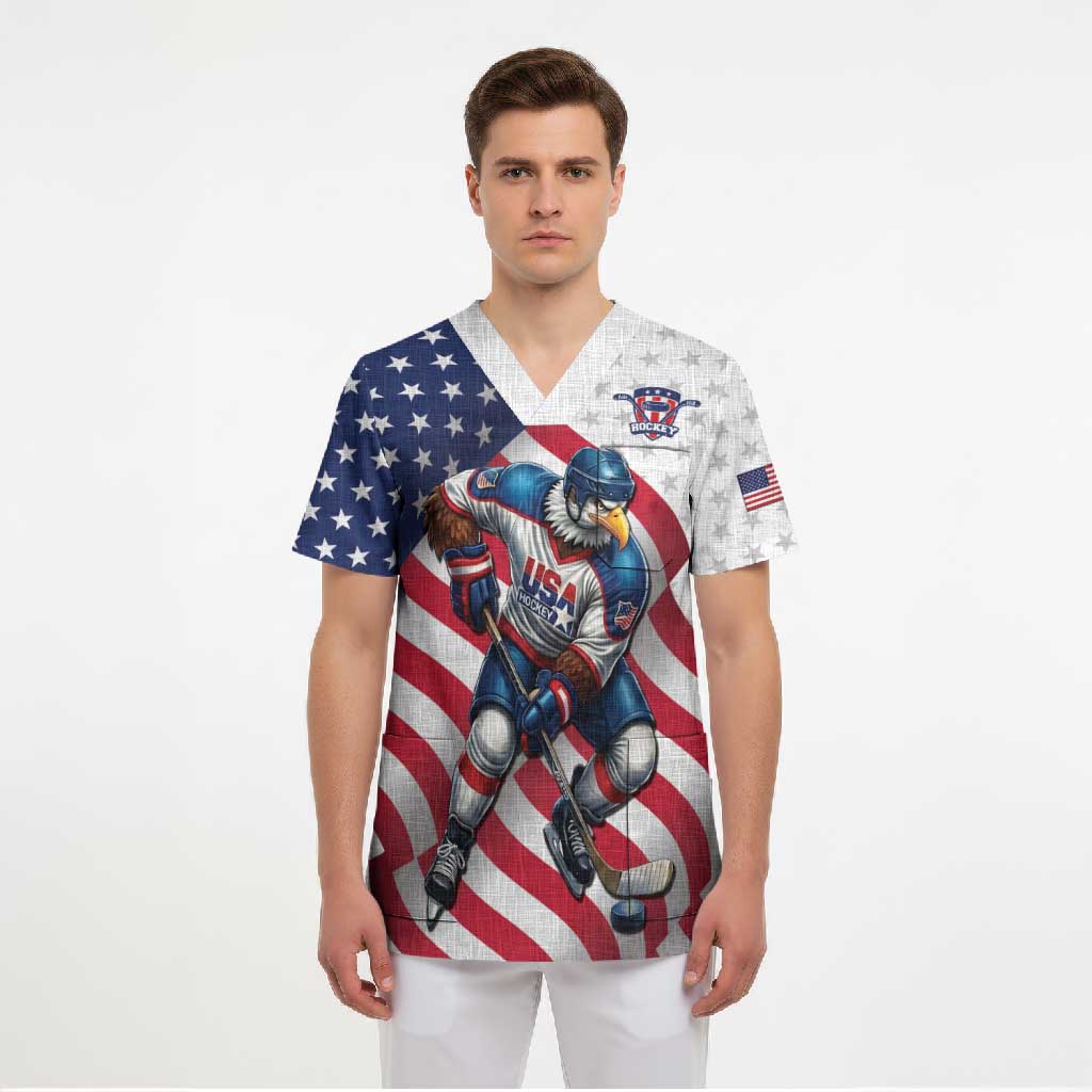 Custom USA Ice Hockey Scrub Top Eagle Mascot Stars and Stripes Design