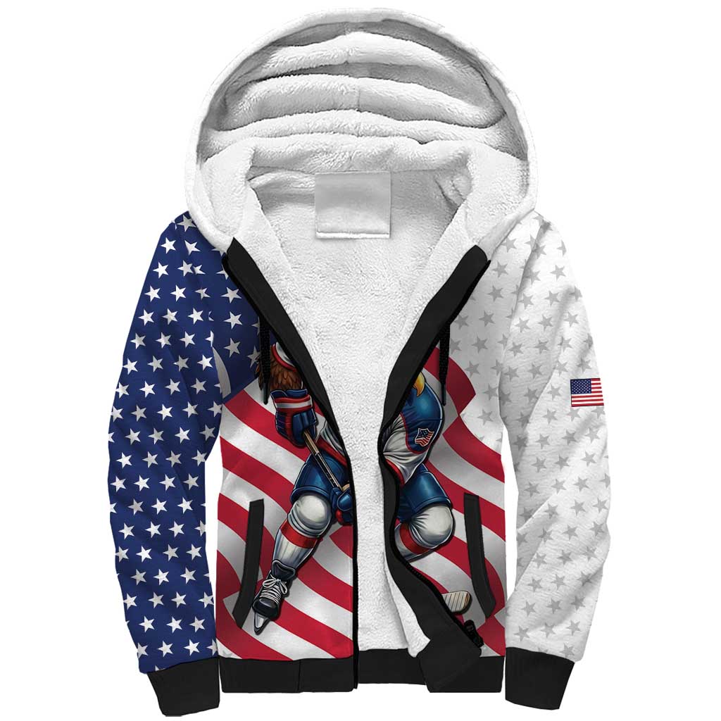 Custom USA Ice Hockey Sherpa Hoodie Eagle Mascot Stars and Stripes Design
