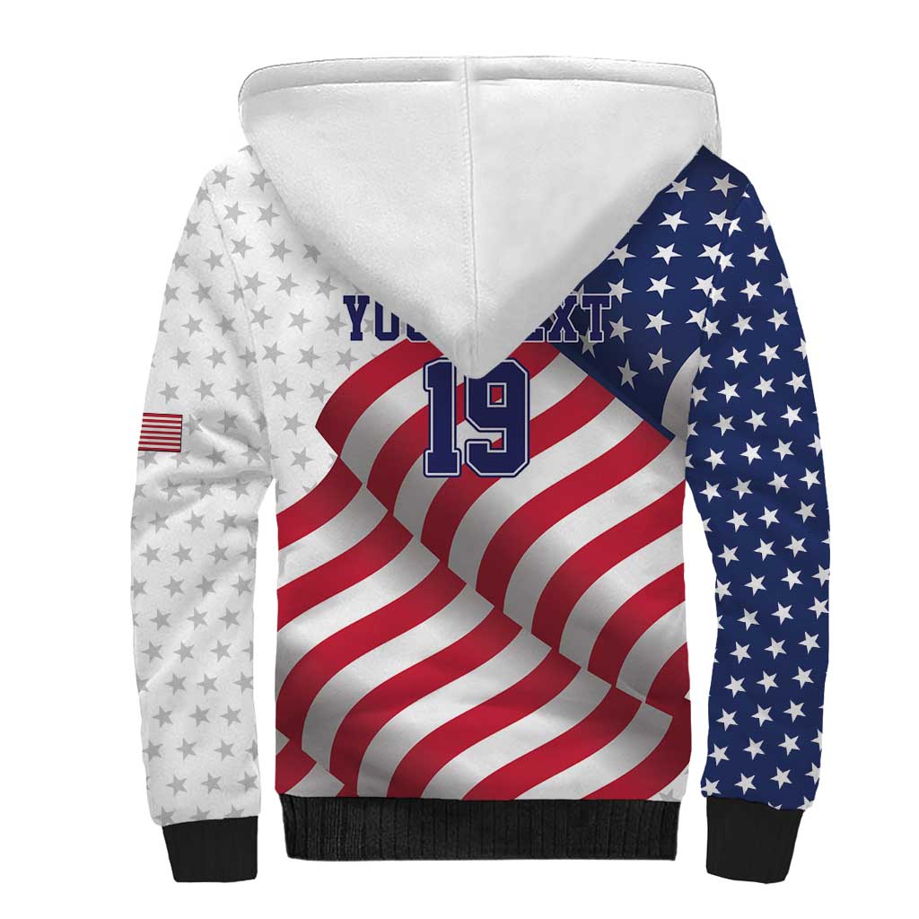 Custom USA Ice Hockey Sherpa Hoodie Eagle Mascot Stars and Stripes Design