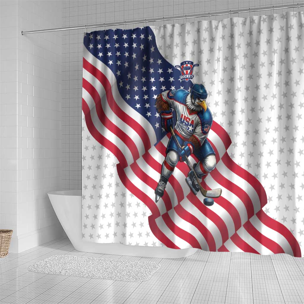 USA Ice Hockey Shower Curtain Eagle Mascot Stars and Stripes Design