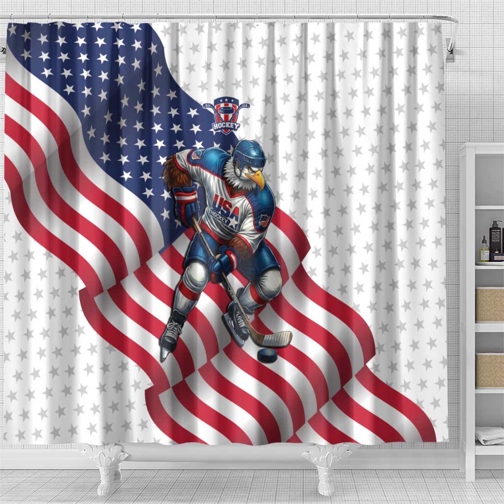 USA Ice Hockey Shower Curtain Eagle Mascot Stars and Stripes Design