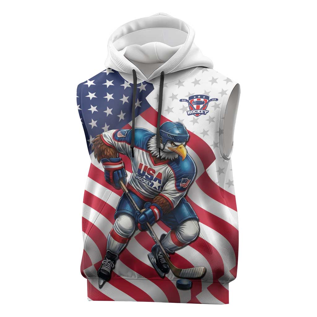 Custom USA Ice Hockey Sleeveless Hoodie Eagle Mascot Stars and Stripes Design