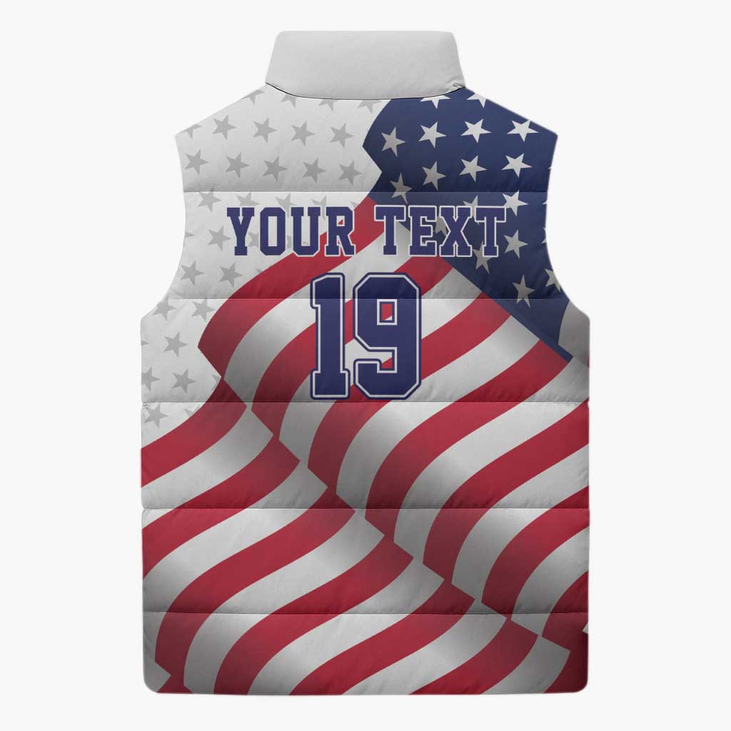 Custom USA Ice Hockey Sleeveless Puffer Jacket Eagle Mascot Stars and Stripes Design