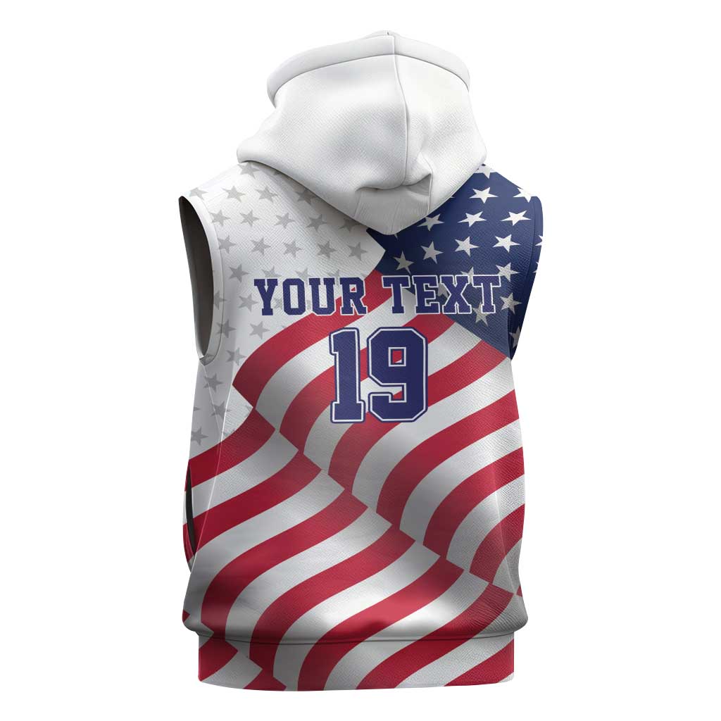 Custom USA Ice Hockey Sleeveless Zip Hoodie Eagle Mascot Stars and Stripes Design