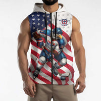 Custom USA Ice Hockey Sleeveless Zip Hoodie Eagle Mascot Stars and Stripes Design