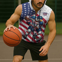 Custom USA Ice Hockey Sleeveless Zip Hoodie Eagle Mascot Stars and Stripes Design