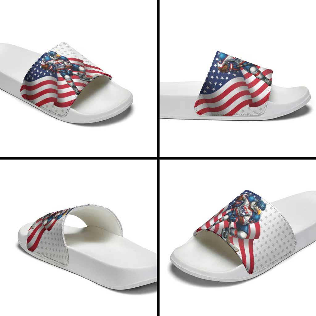 USA Ice Hockey Slide Sandals Eagle Mascot Stars and Stripes Design