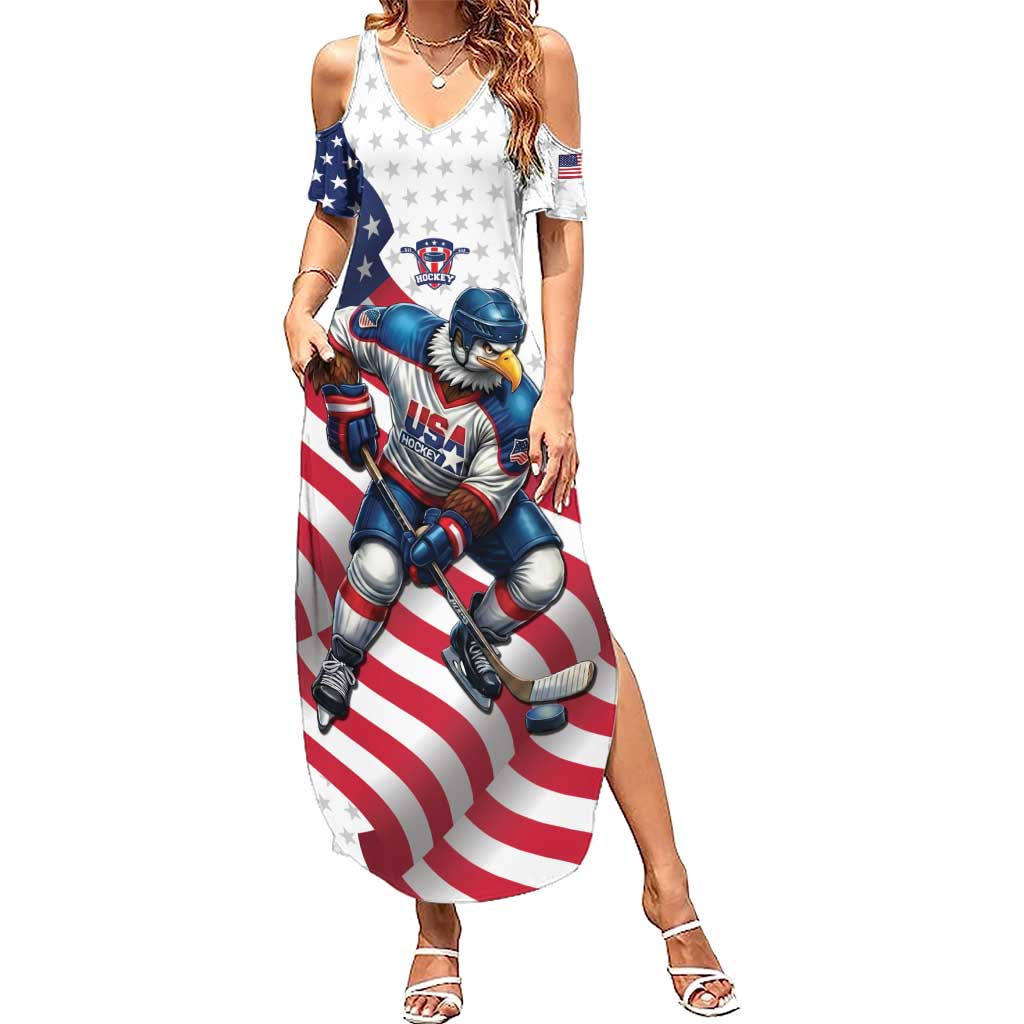 Custom USA Ice Hockey Summer Maxi Dress Eagle Mascot Stars and Stripes Design