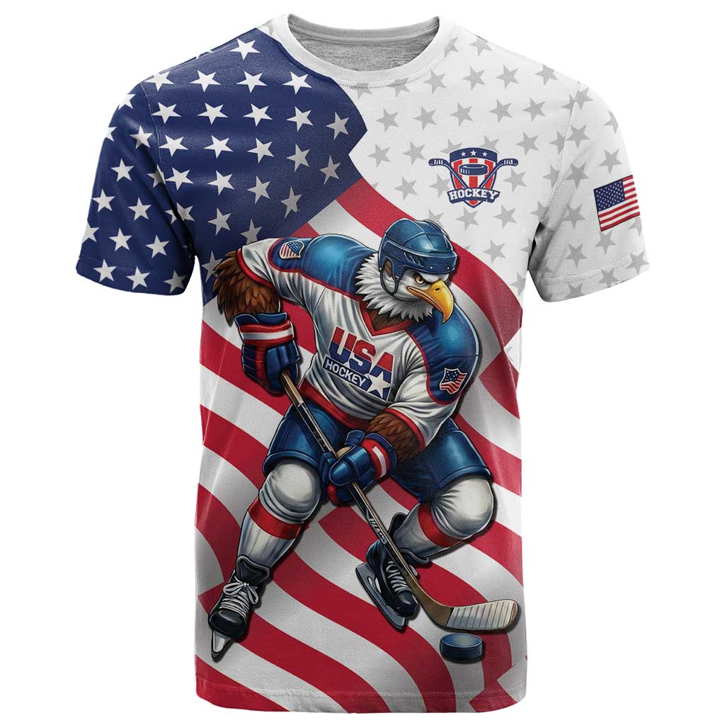 Custom USA Ice Hockey T Shirt Eagle Mascot Stars and Stripes Design