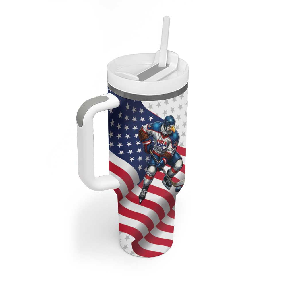 Custom USA Ice Hockey Tumbler With Handle Eagle Mascot Stars and Stripes Design