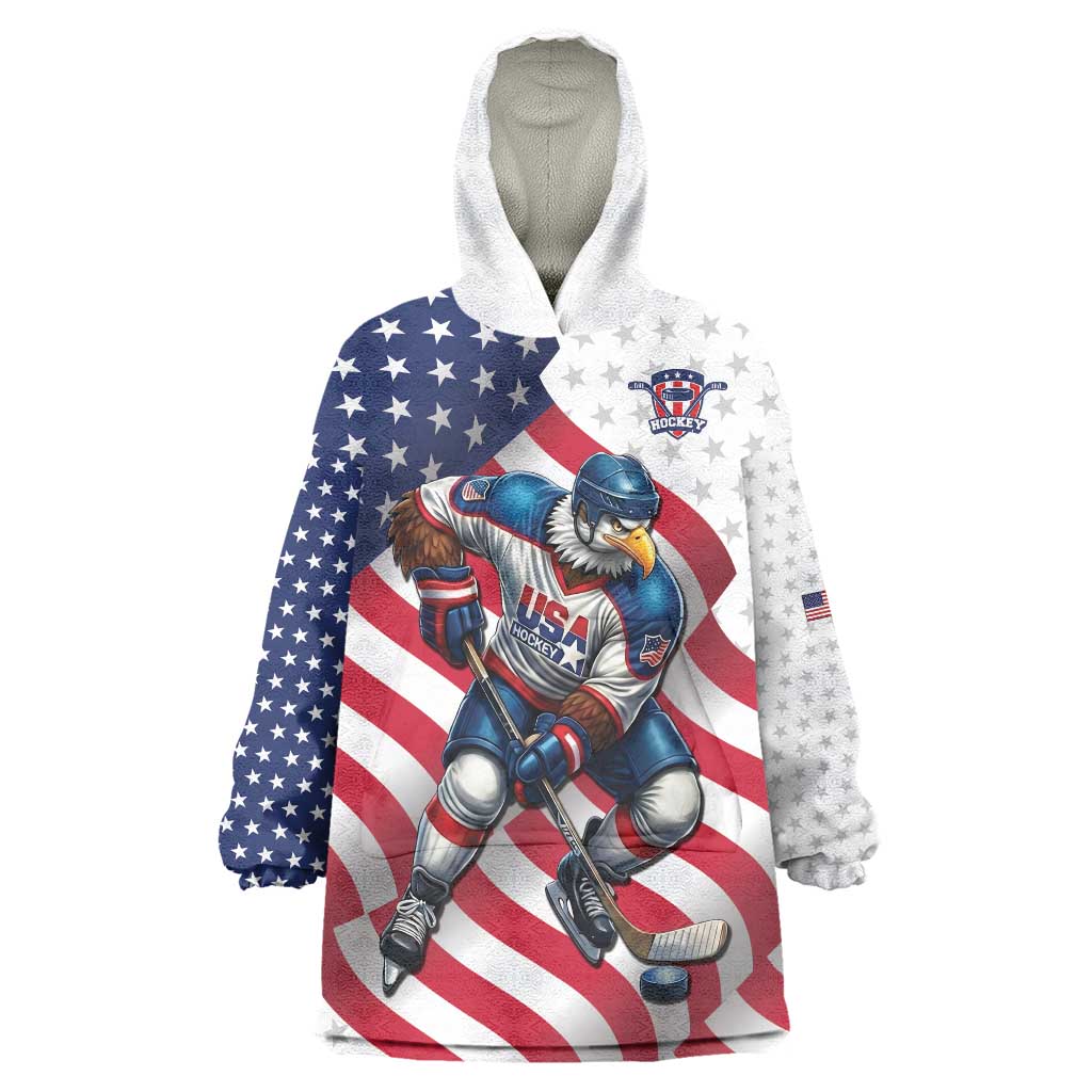 Custom USA Ice Hockey Wearable Blanket Hoodie Eagle Mascot Stars and Stripes Design
