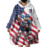 Custom USA Ice Hockey Wearable Blanket Hoodie Eagle Mascot Stars and Stripes Design