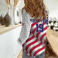 Custom USA Ice Hockey Women Casual Shirt Eagle Mascot Stars and Stripes Design