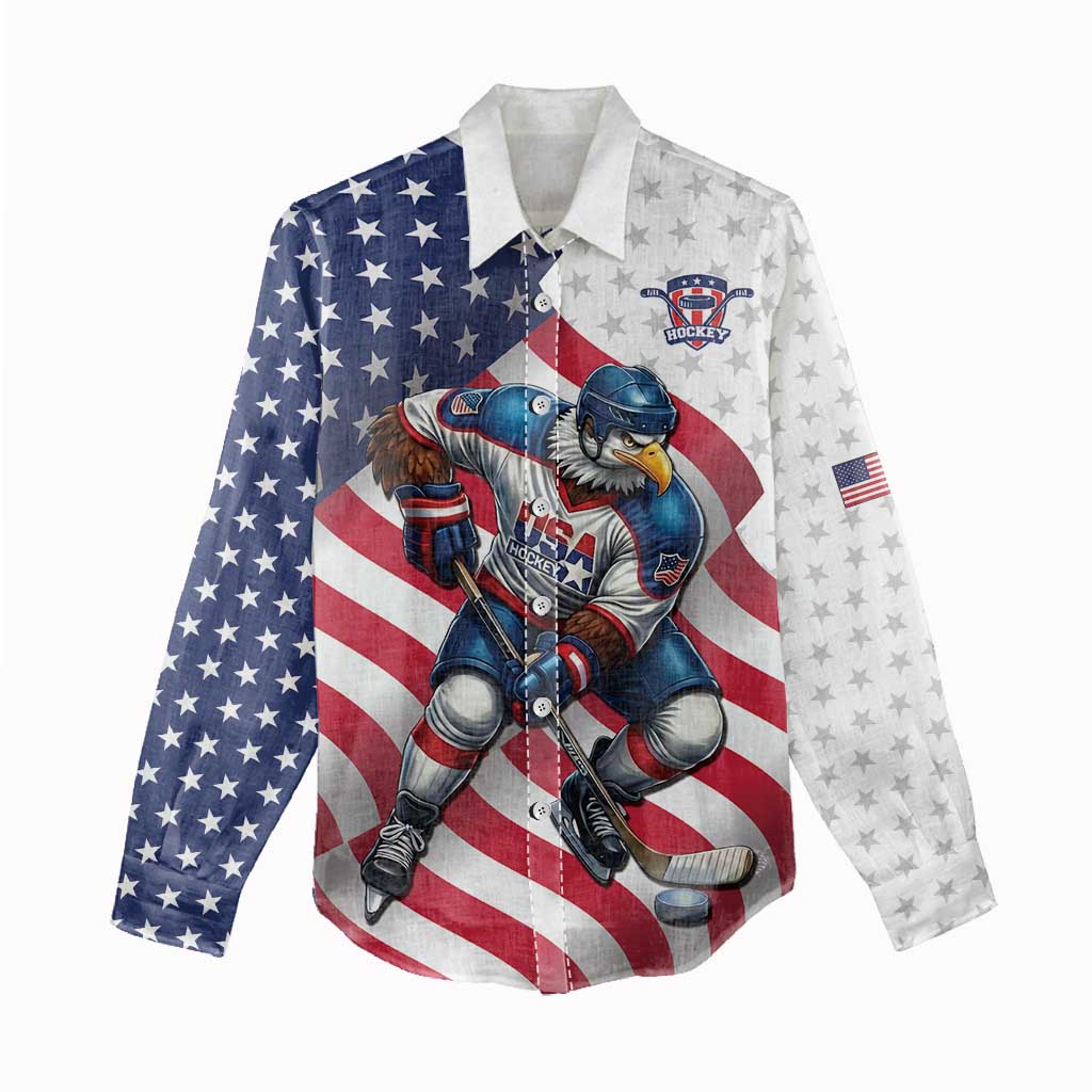 Custom USA Ice Hockey Women Casual Shirt Eagle Mascot Stars and Stripes Design