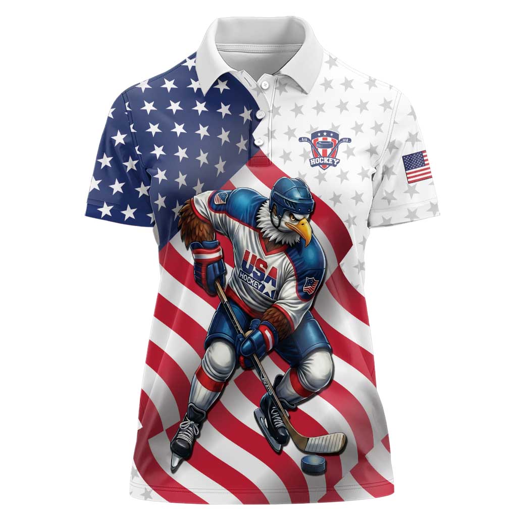 Custom USA Ice Hockey Women Polo Shirt Eagle Mascot Stars and Stripes Design