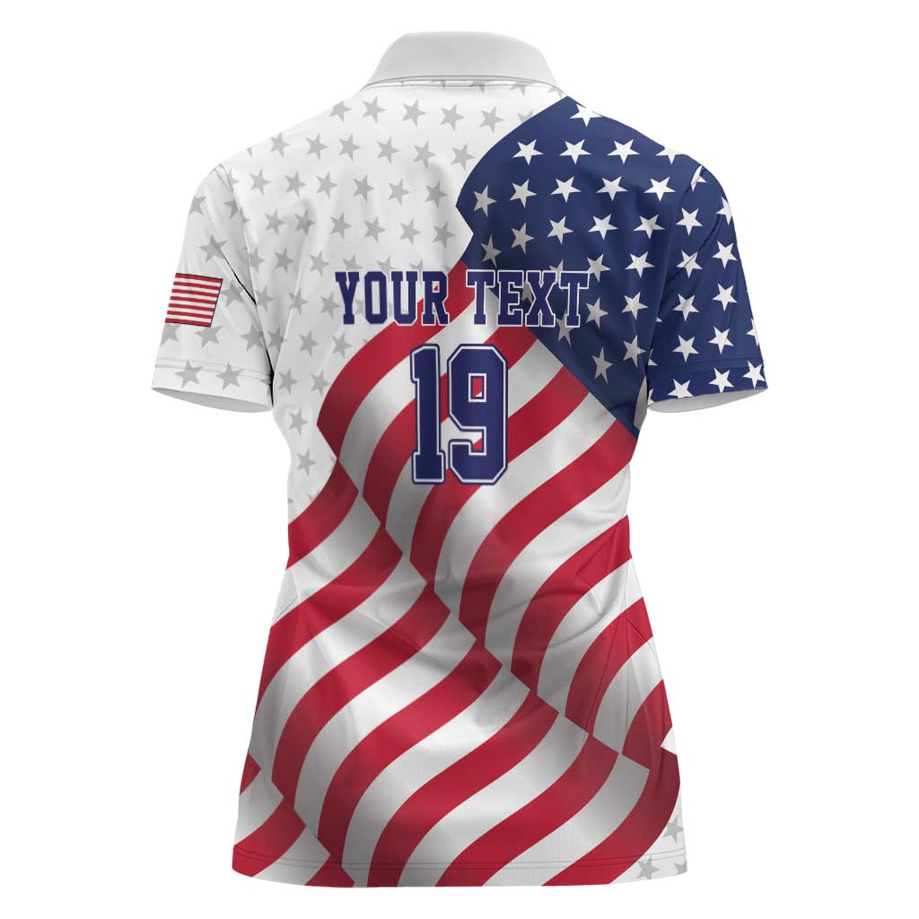 Custom USA Ice Hockey Women Polo Shirt Eagle Mascot Stars and Stripes Design
