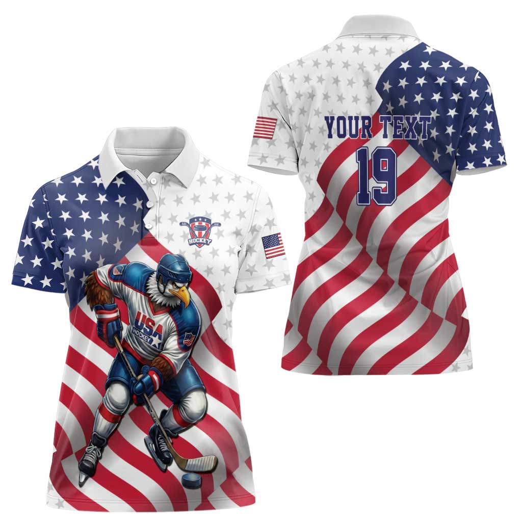 Custom USA Ice Hockey Women Polo Shirt Eagle Mascot Stars and Stripes Design